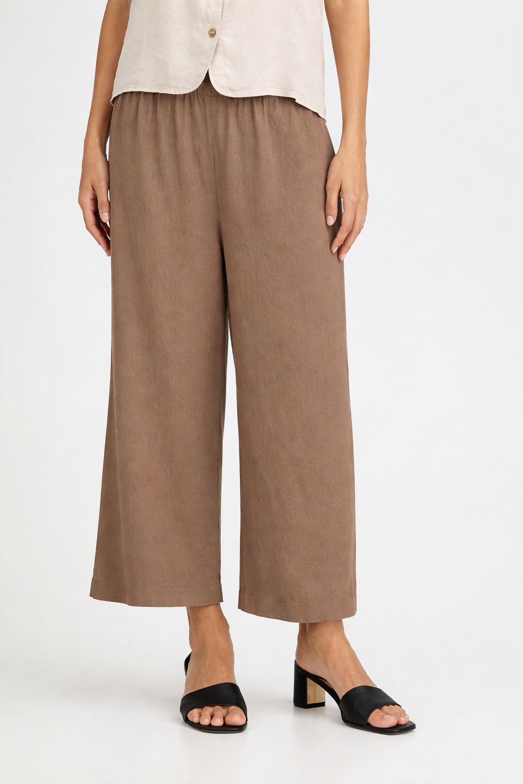 LINEN ELASTIC WAIST PANT (BROWN)