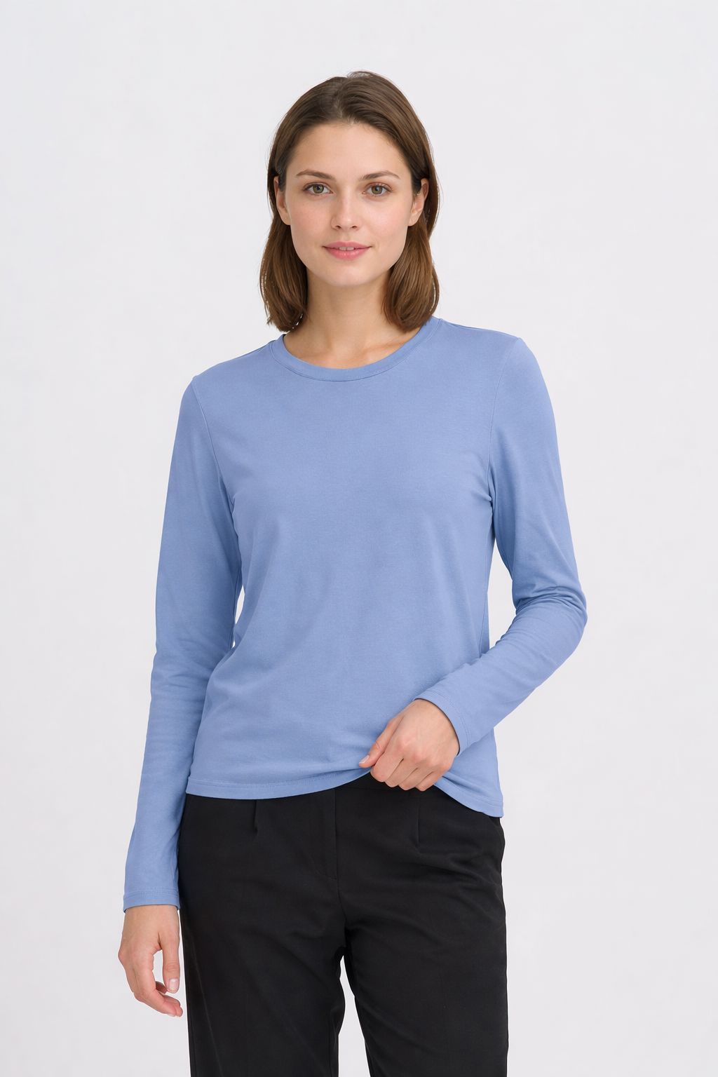 THE PERFECT PULLOVER, ICHI, bel air blue pullover women, blue long sleeve top women, perfect pullover women, lightweight pullover top, everyday blue top women