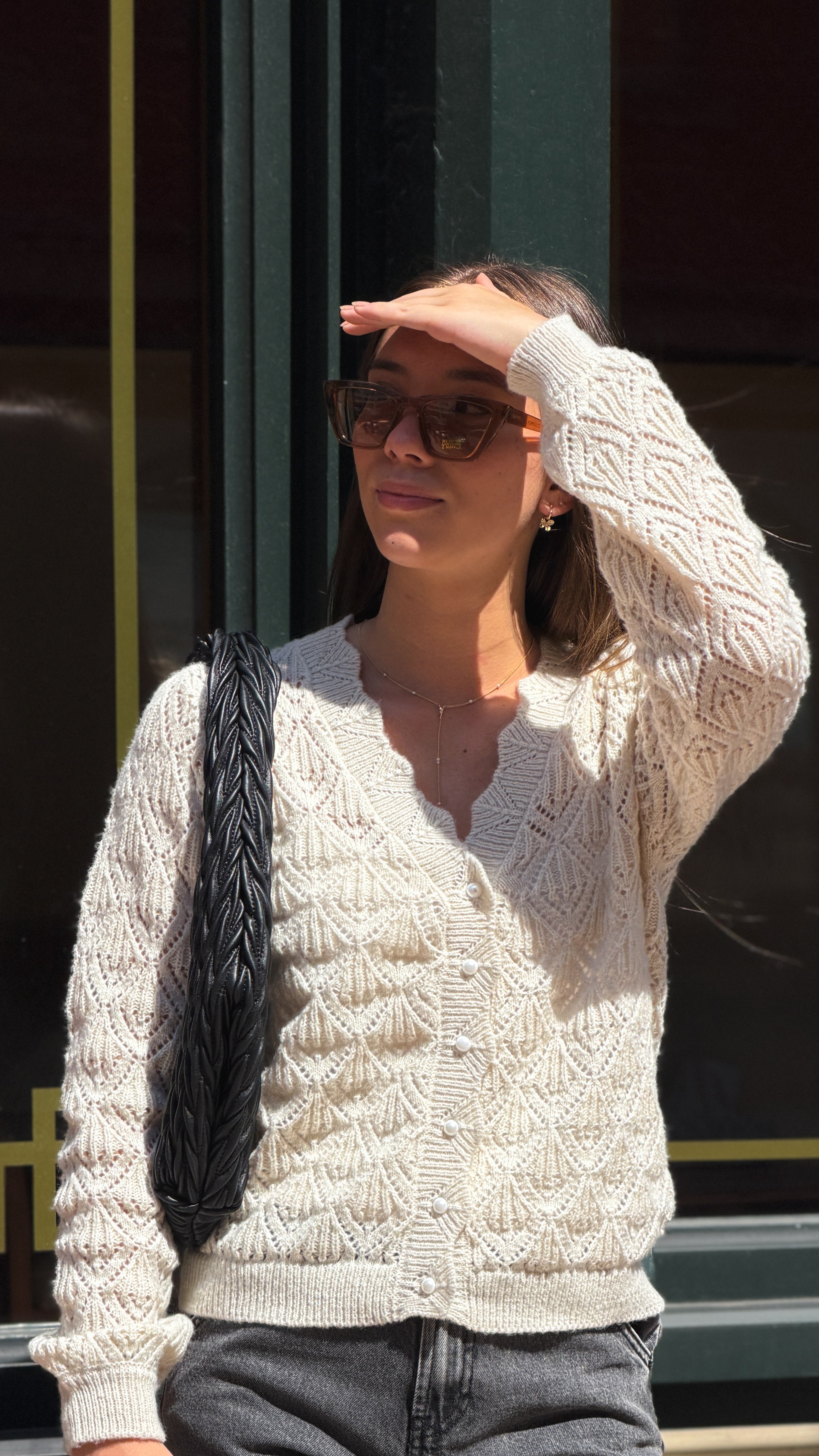 CREAM POINTELLE CARDIGAN