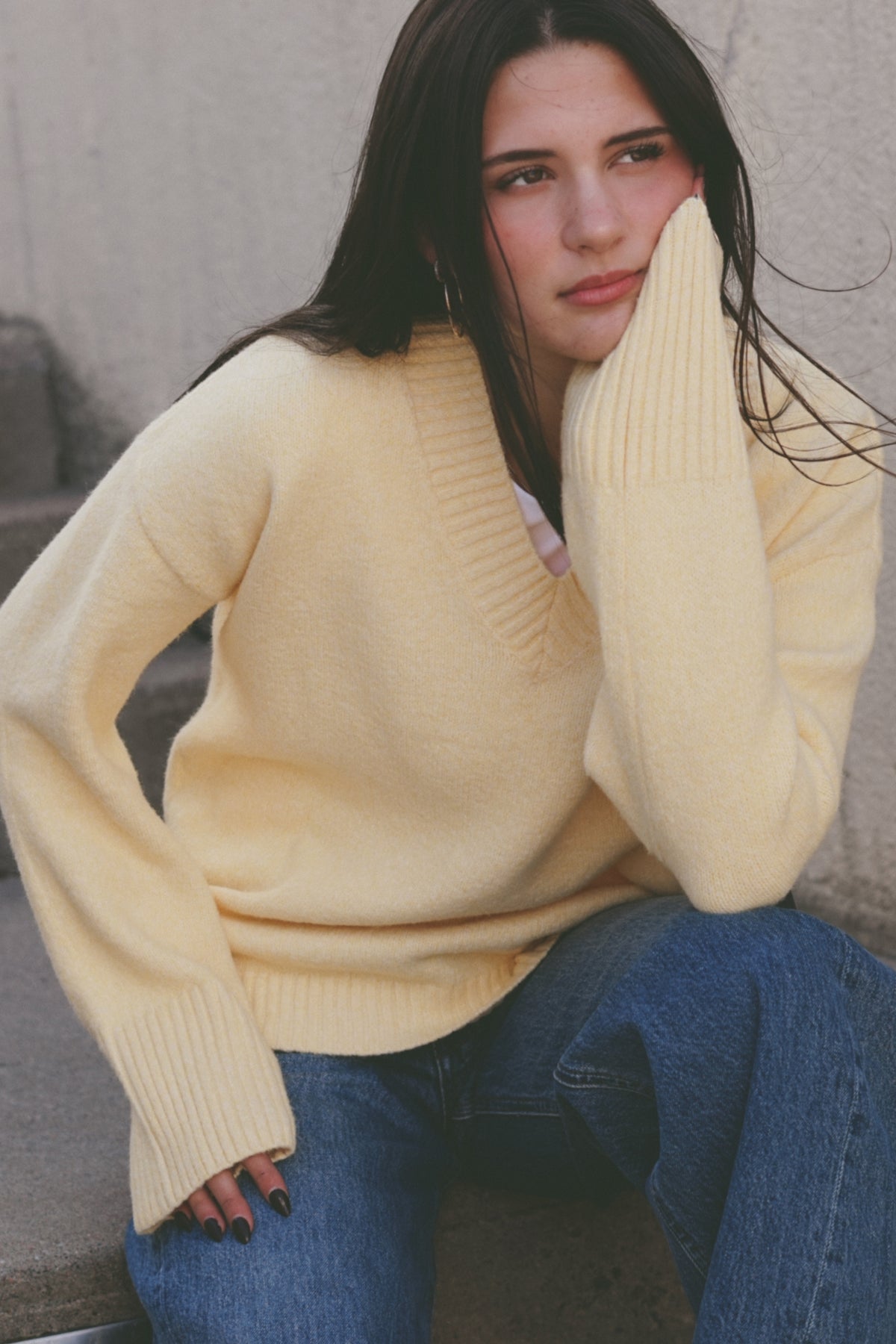 Hollis VNeck Sweater- Butter Yellow