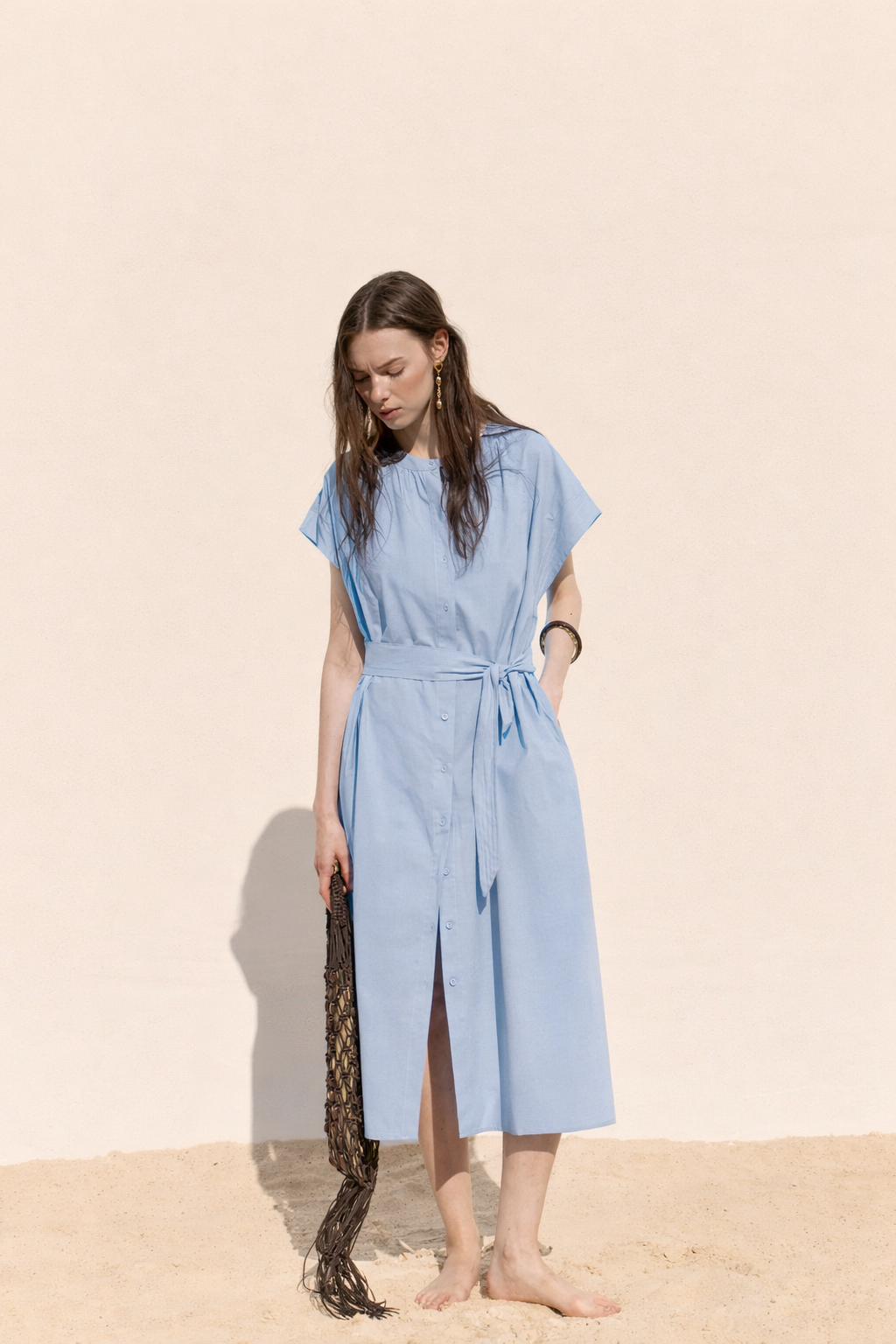 light blue midi dress women, belted light blue dress, button front midi dress blue, women summer midi dress blue, light blue shirt dress women, belted blue summer dress, cap sleeve blue midi dress, lightweight blue dress women, vacation blue midi dress, feminine light blue dress, adjustable waist tie dress blue
