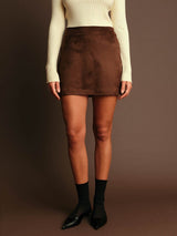 CHOCOLATE SUEDE SKIRT, DELUC, brown suede mini skirt, chocolate faux suede skirt