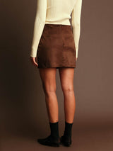 neutral brown skirt, fall suede outfit