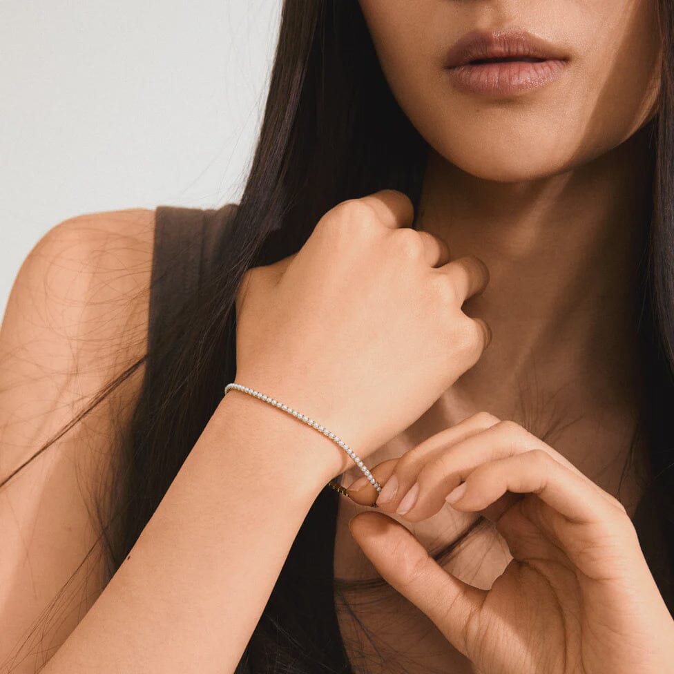 ARASH PEARL TENNIS BRACELET, PILGRIM, gold pearl bracelet, delicate pearl tennis bracelet, minimalist gold jewelry, dainty pearl bracelet