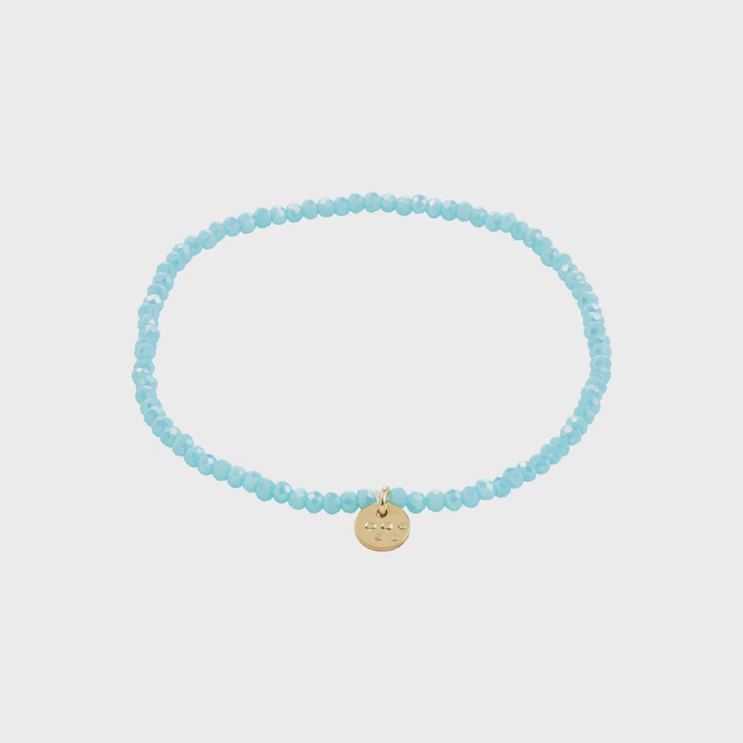 sky blue beaded bracelet, gold charm bracelet, light blue bracelet