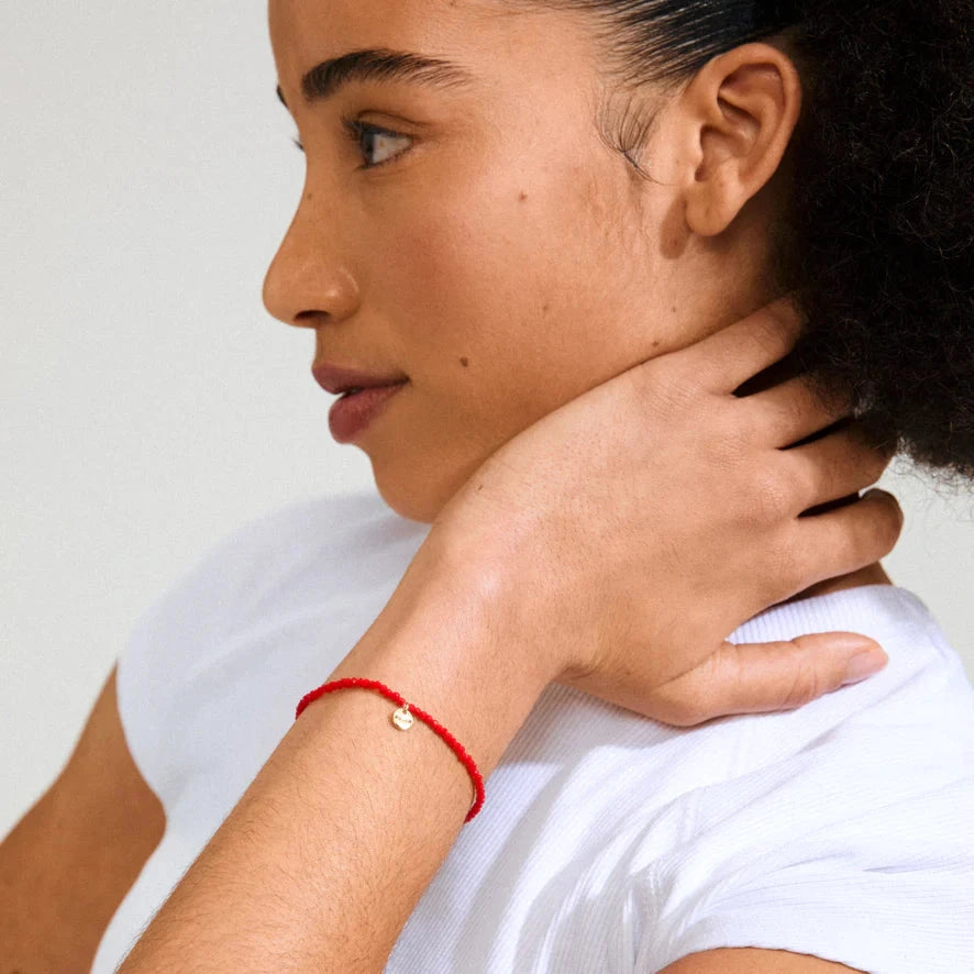 deep red beaded bracelet, gold charm bracelet, red beaded jewelry