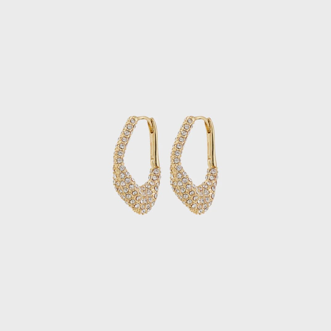 FENIX GOLD CRYSTAL HOOPS, PILGRIM, gold crystal hoop earrings, sparkly gold hoops,
