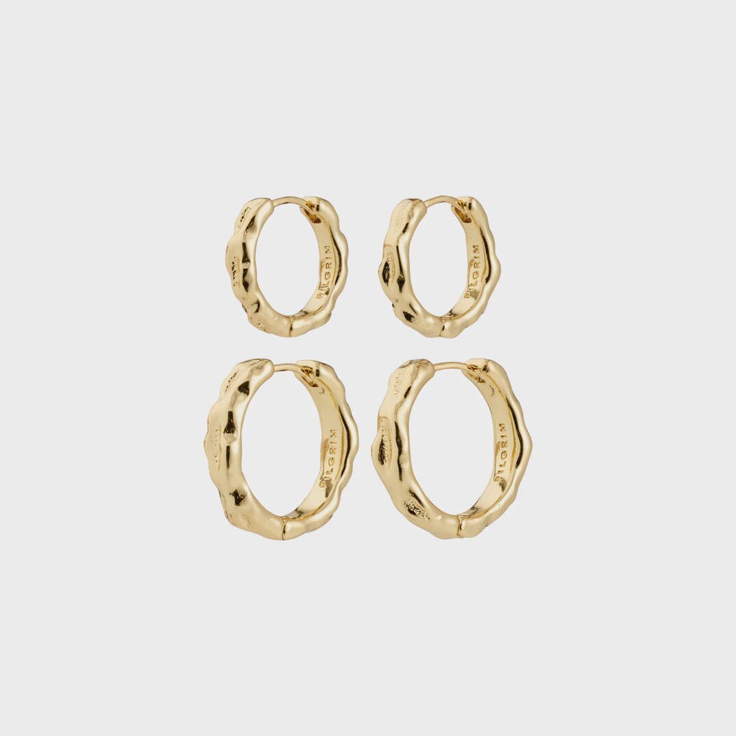 GOLD HOOP SET, PILGRIM, gold hoop earrings, textured hoop set, layered gold hoops, organic gold jewelry 
