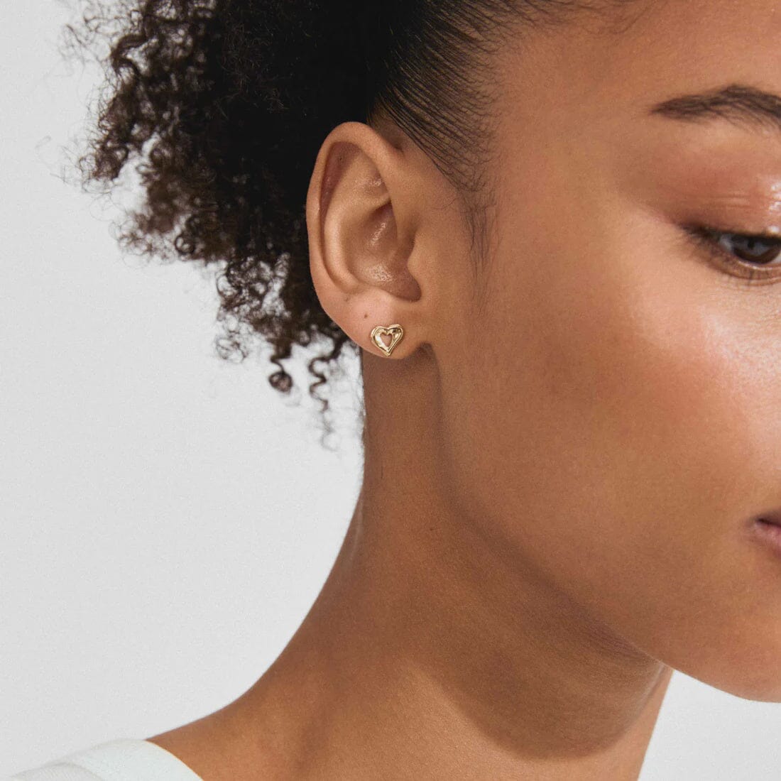 IRIS HEART STUD EARRINGS, PILGRIM, gold heart stud earrings, open heart stud earrings