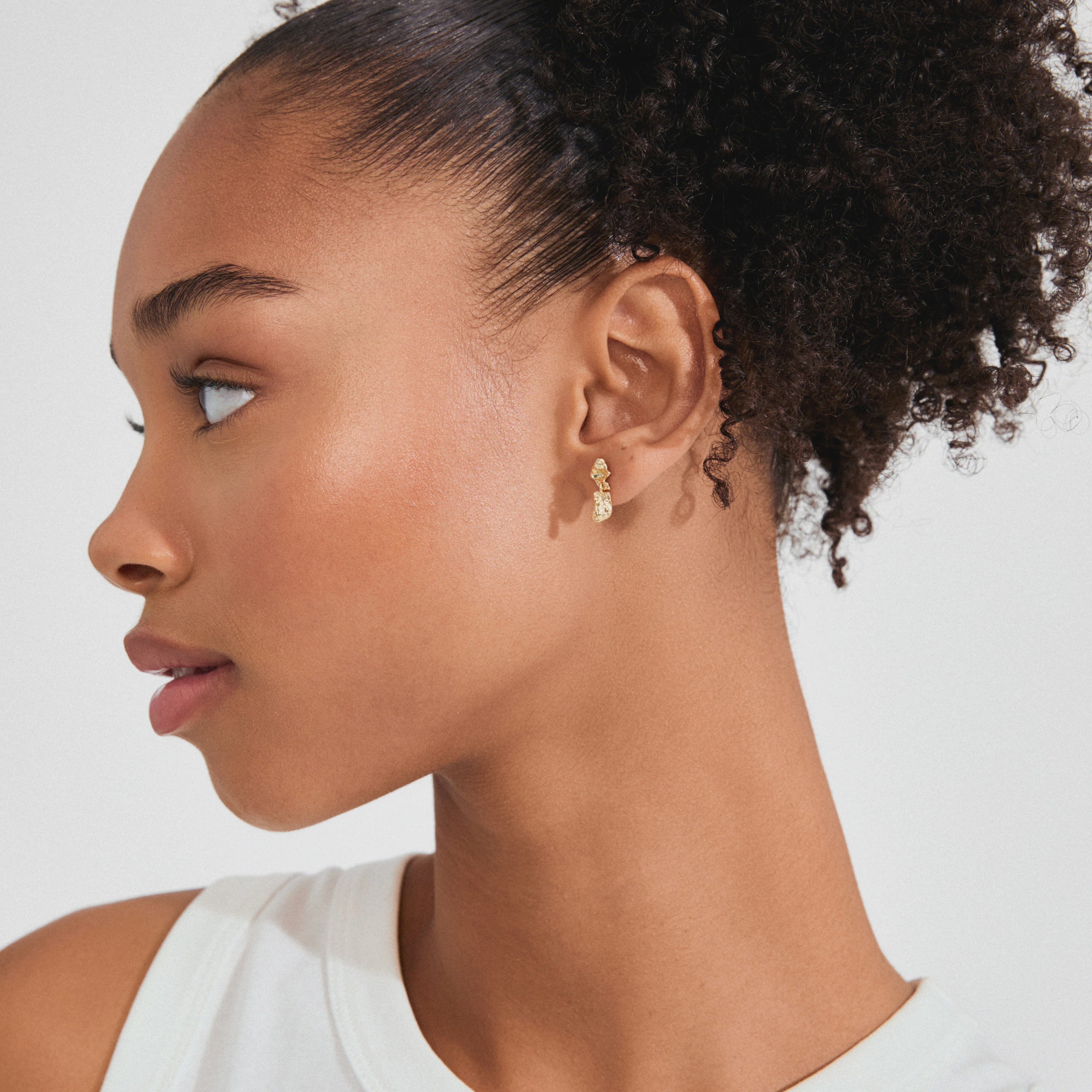 PILGRIM, ami earrings, gold plated drop earrings, textured gold earrings, sculptural gold earrings