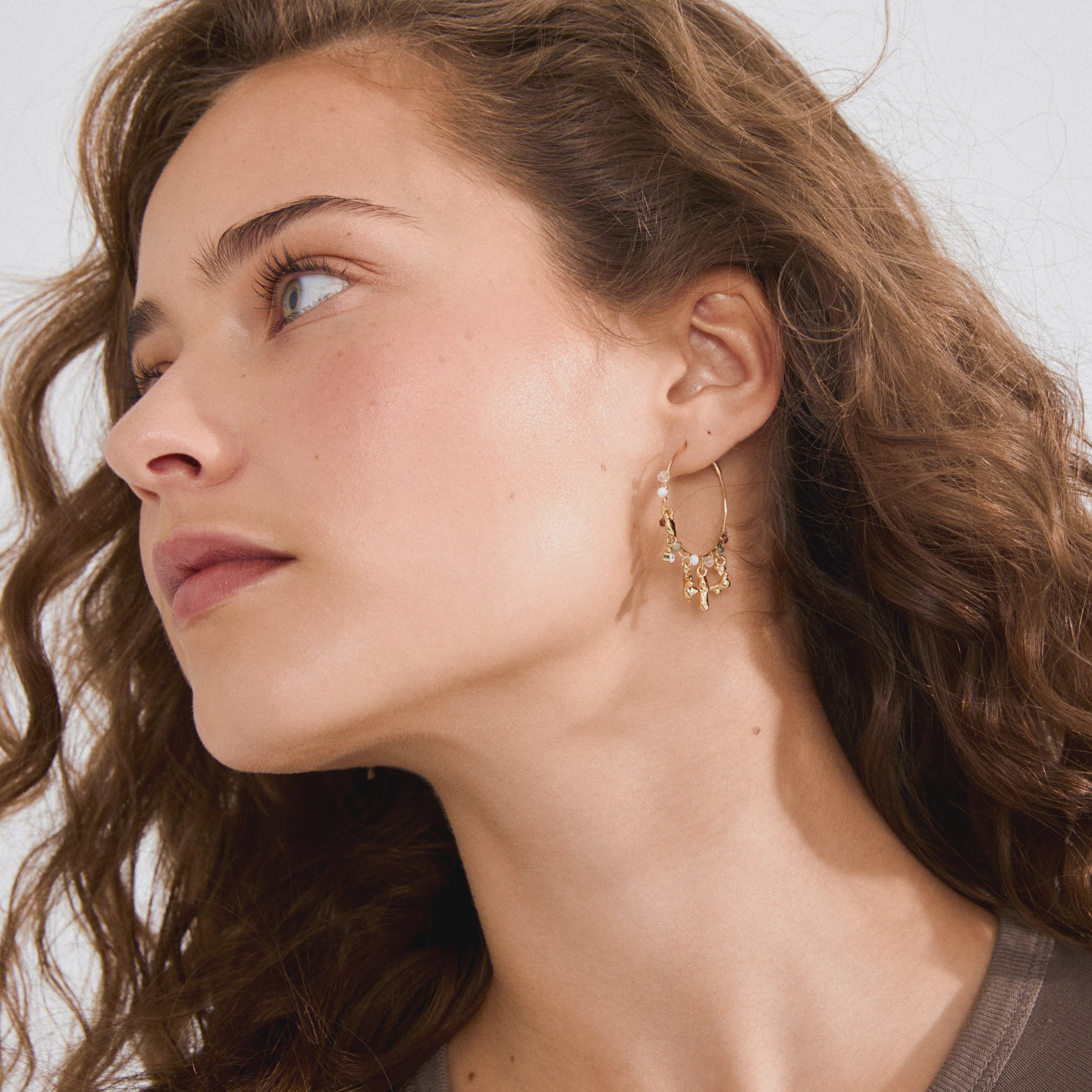 PILGRIM, gold plated charm hoop earrings, charm hoop earrings women, gold plated hoop earrings, beaded hoop earrings women, statement hoop earrings, gold charm earrings women, colourful bead earrings, women's gold plated jewelry, vacation jewelry women, boho hoop earrings