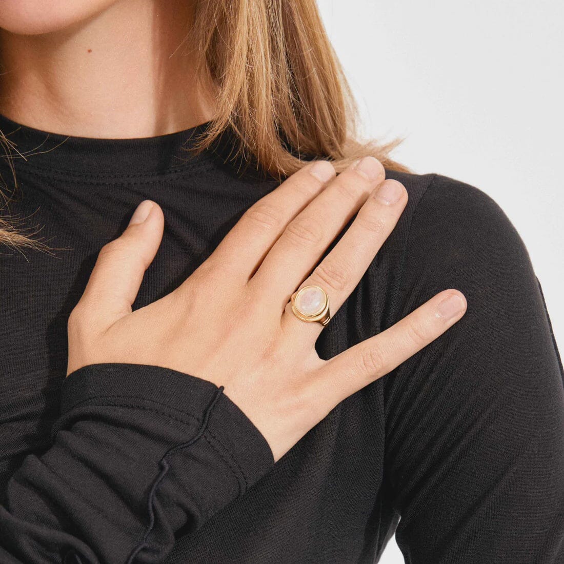 LYNDON ROSE QUARTZ RING, PILGRIM, rose quartz ring, gold plated rose quartz ring, pink stone ring