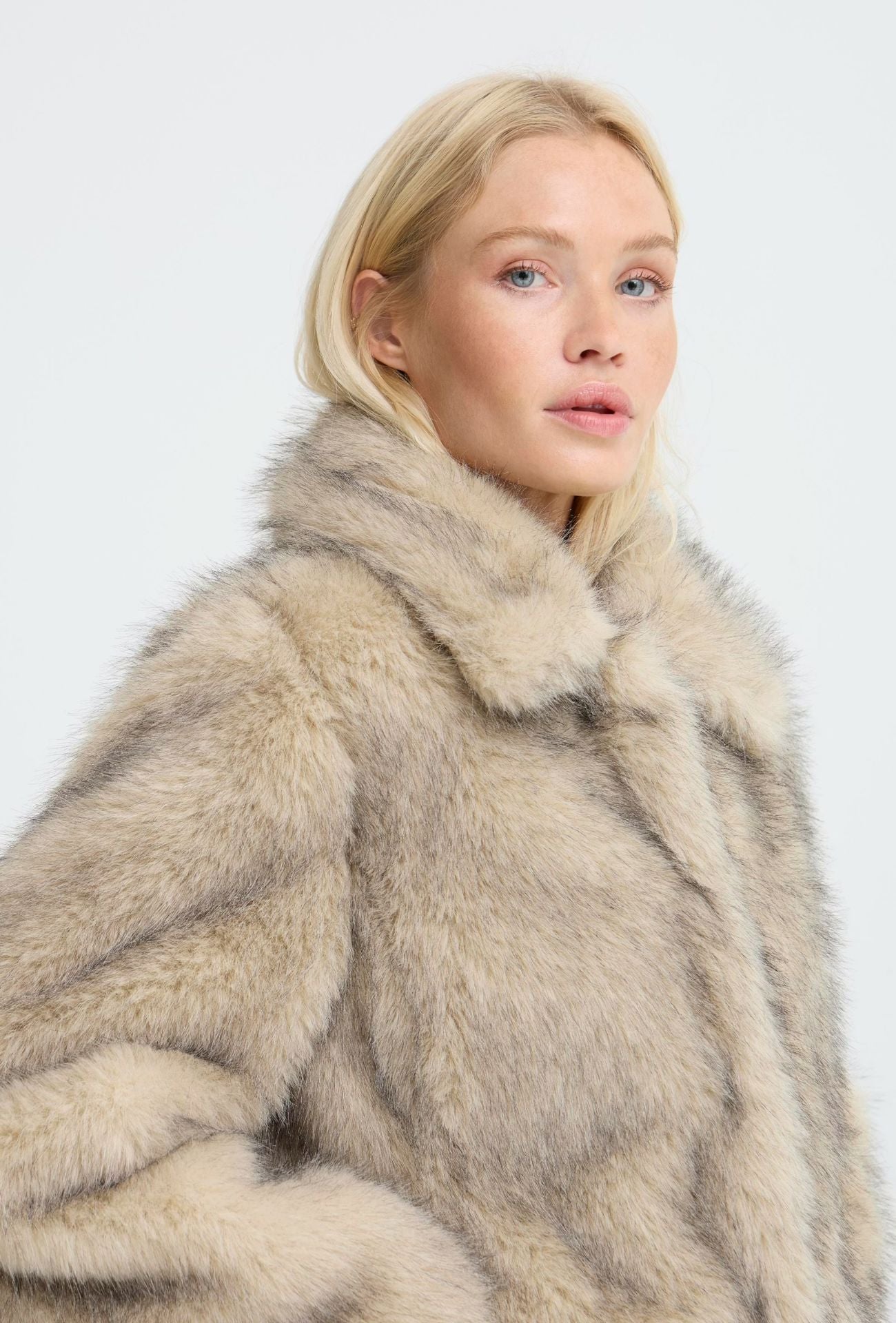faux fur jacket beige, winter faux fur coat
