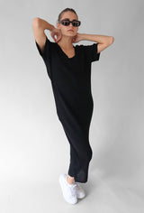 SHORT SLEEVE BLACK MIDI DRESS Dress ICHI 