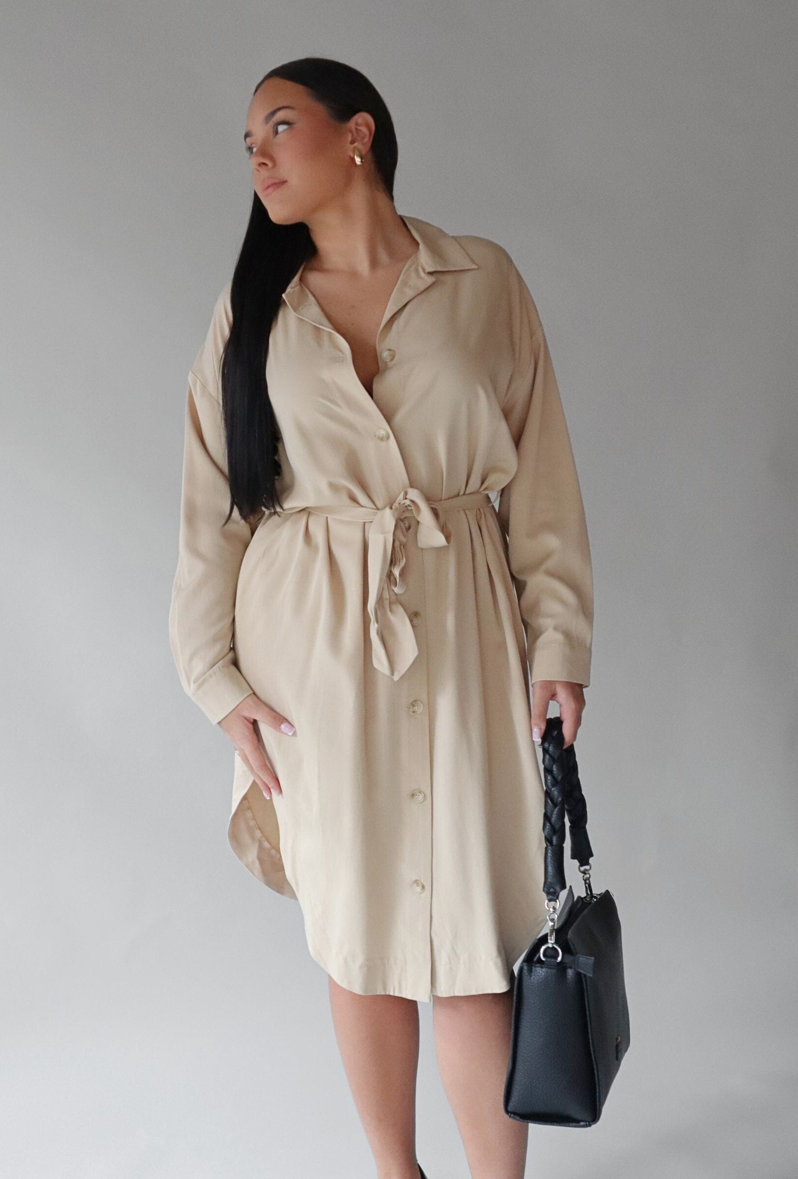TAUPE BELTED DRESS Dress SADIE AND SAGE 