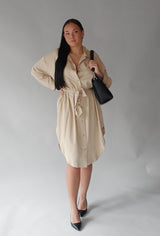 TAUPE BELTED DRESS Dress SADIE AND SAGE 