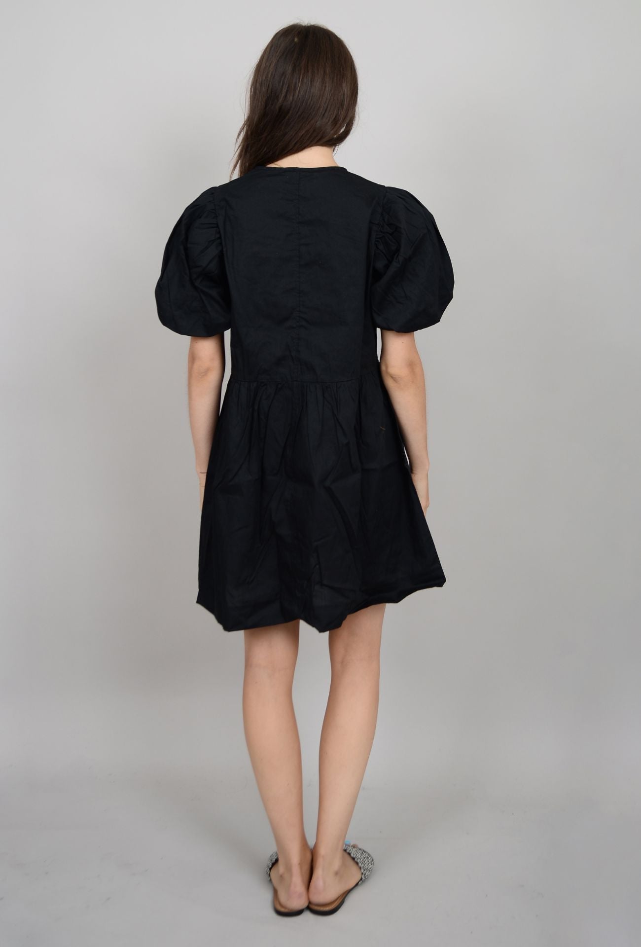 FRONT TIE PUFF SLEEVE PEPLUM DRESS (BLACK) Dress RD STYLE 
