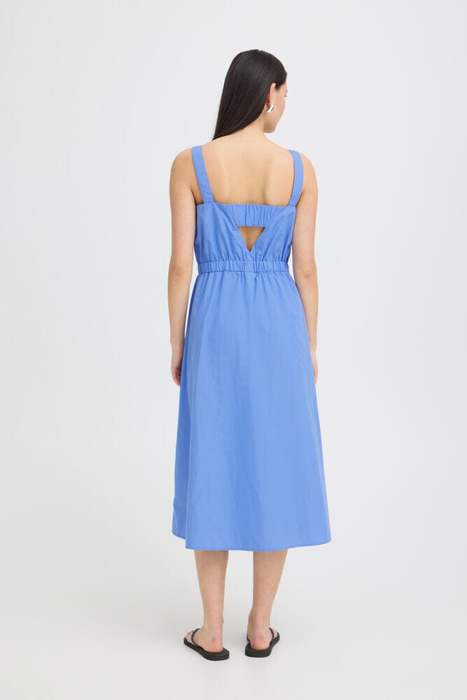 Blue Midi Dress for Women | Minimal Square Neck Fit