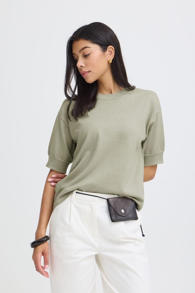 moss knit top women, green knit top women, lightweight knit t shirt, casual knit top women