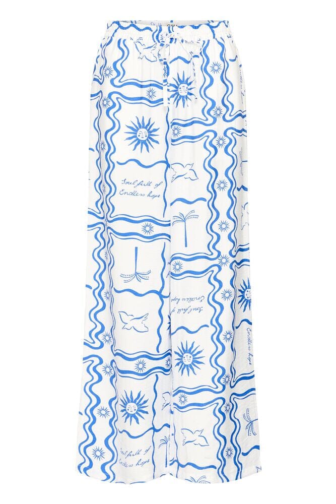 blue printed flowy pants, wide leg summer pants women, coastal print pants, blue and white pants outfit, vacation pants women, lightweight wide leg trousers, elastic waist flowy pants, resort wear pants women, summer outfit wide leg pants, relaxed fit printed pants, breathable summer trousers, statement print pants women, beach outfit pants