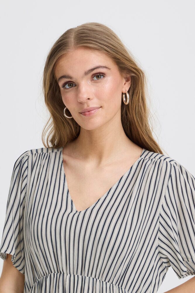 Navy Stripe Midi Dress for Women | Flowy Empire Waist
