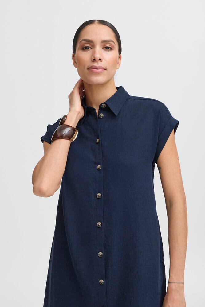 womens navy blue shirt dress Grace Buckle Detail Navy Midi Shirt Dress – Girl In Mind main image 0