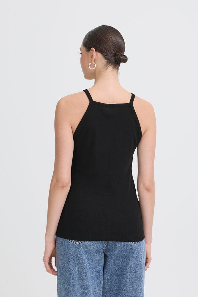 sleek sleeveless top women, classic black ribbed top, LORDON black ribbed square neck tank
