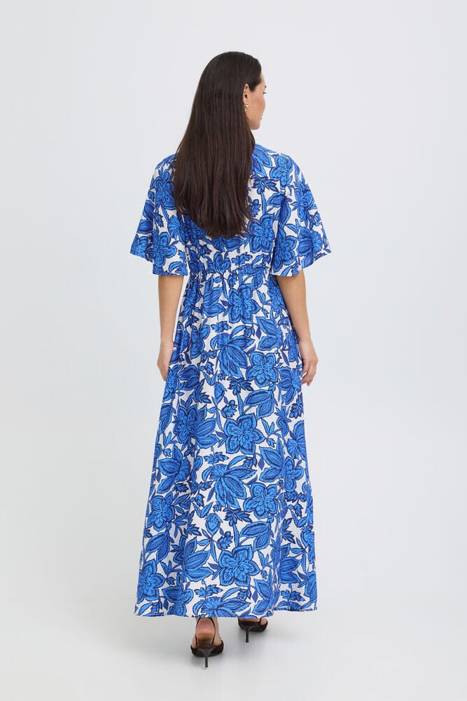 cotton midi summer dresses Blue Floral Midi Dress for Women | Flowy Summer Silhouette