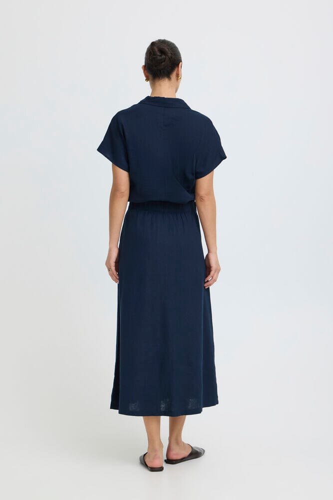 chic navy midi skirt, breathable summer skirt women, casual elevated womens clothing