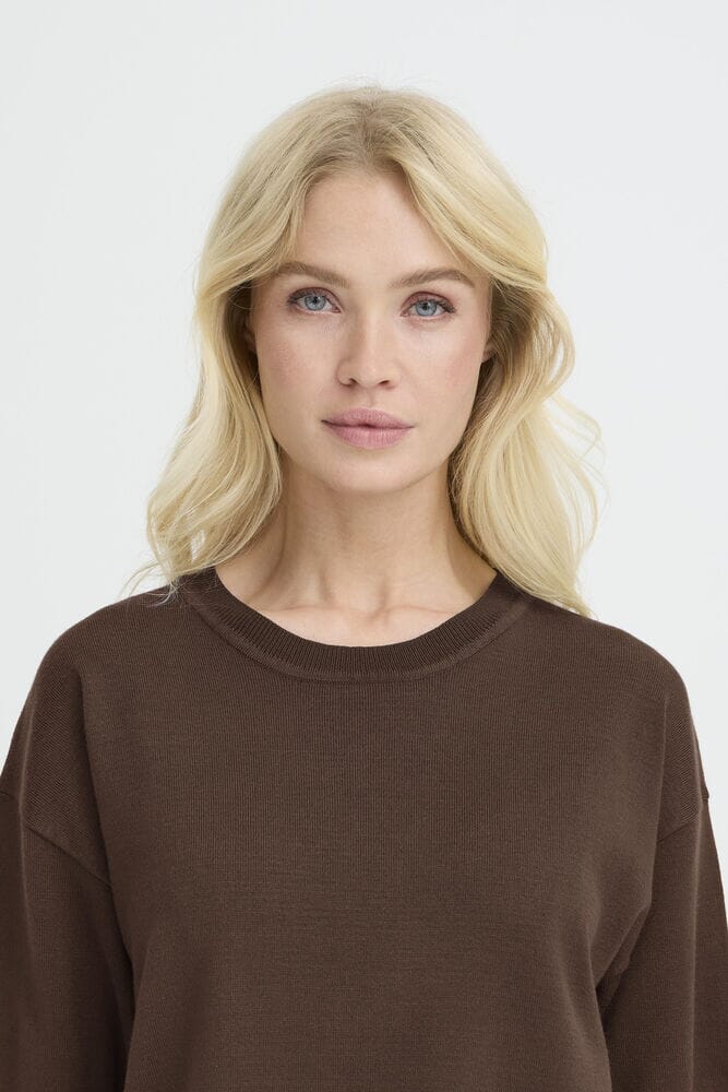 elevated basics women clothing, minimalist brown top women, versatile knit top women, everyday neutral womens fashion