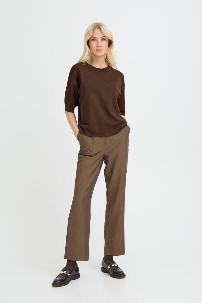 chocolate brown womens top, casual chic knitwear women, soft short sleeve sweater top