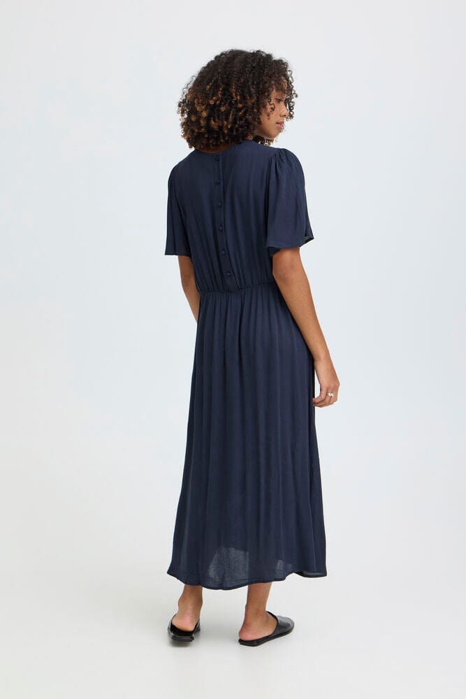 Lightweight Navy Empire Waist Midi Dress for Women | Flowy Relaxed Fit