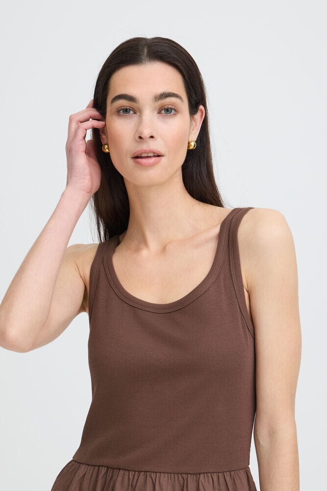 Brown Tank Midi Dress for Women | Sleeveless Fitted Top Flowy Skirt | LORDON Brown Tank Midi Dress for Women | Sleeveless Fitted Top Flowy Skirt | LORDON