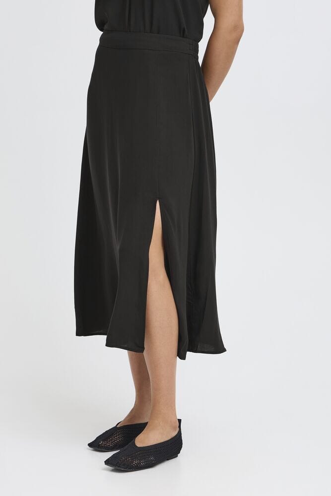 versatile midi skirt, high waisted black skirt, modern black skirt women, chic black midi skirt