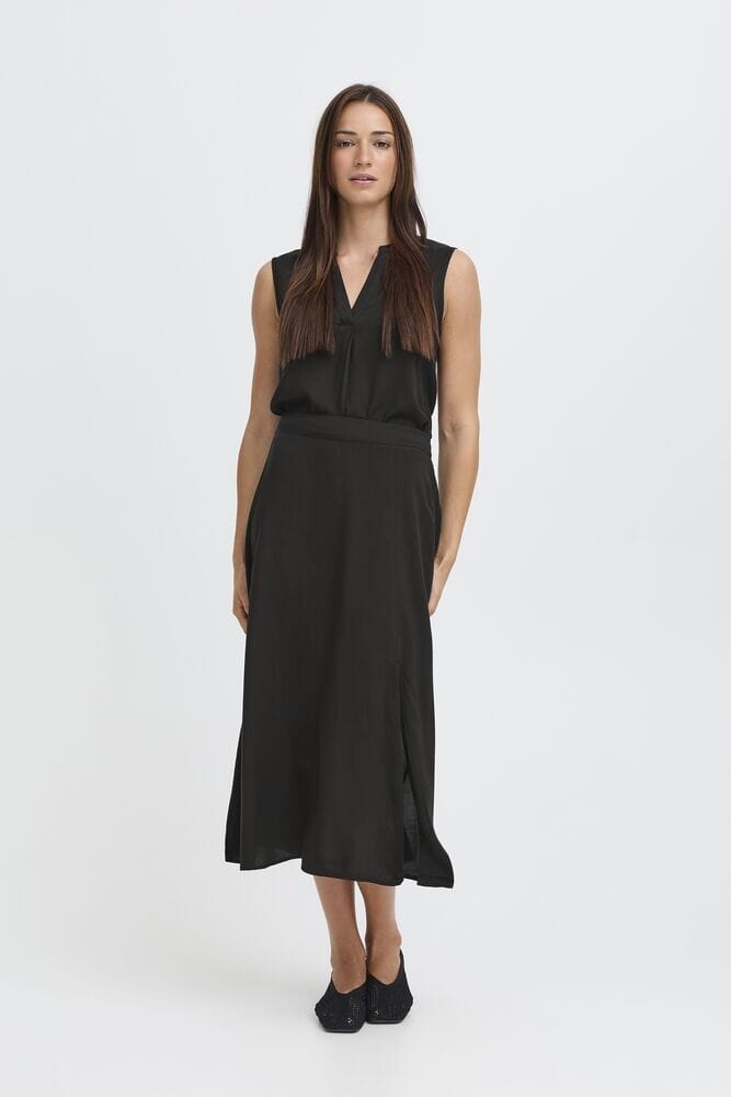 womens midi skirt black, casual black skirt, minimal black midi skirt, lightweight midi skirt women