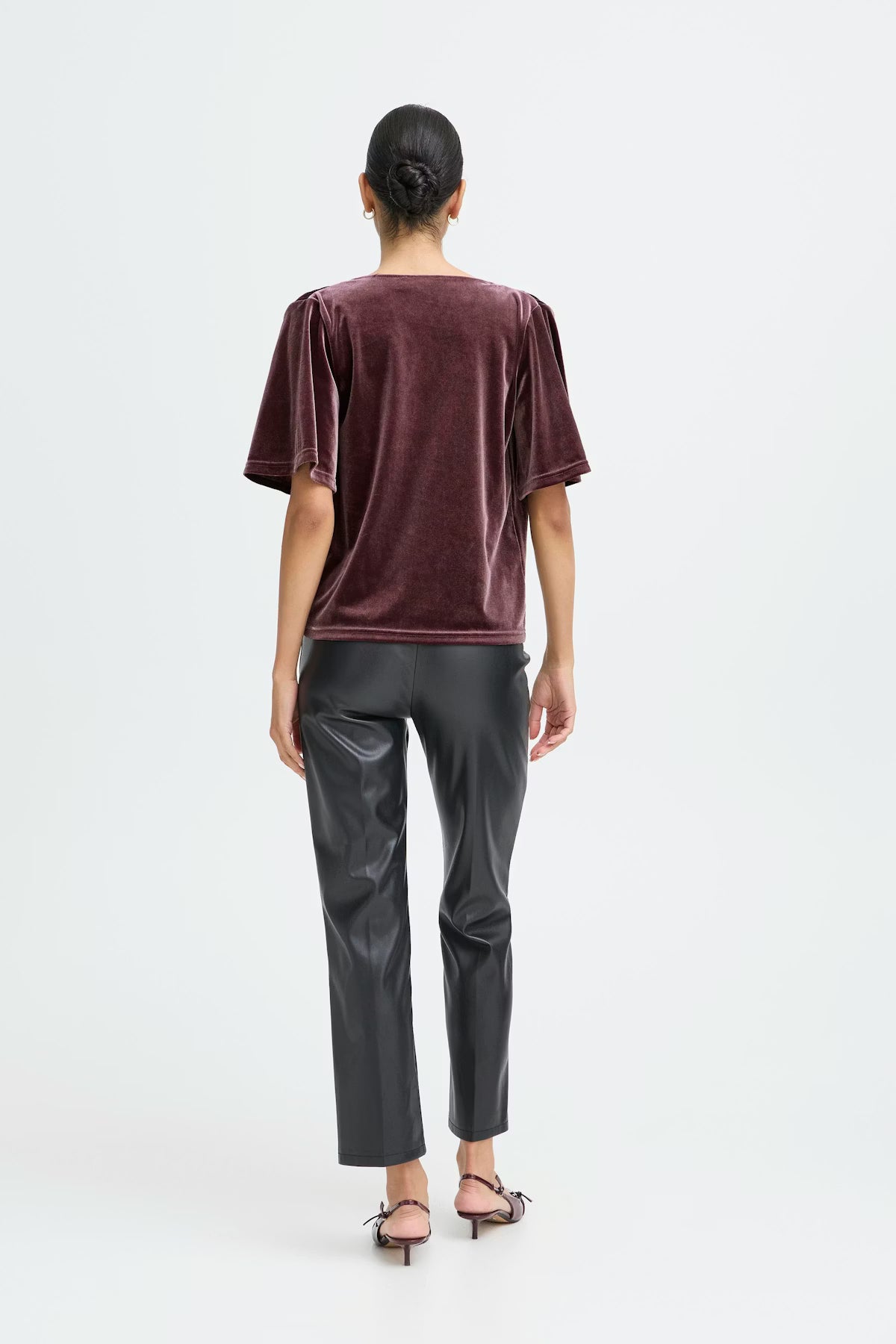 silky drape top, chic velvet short sleeve, statement velvet tee