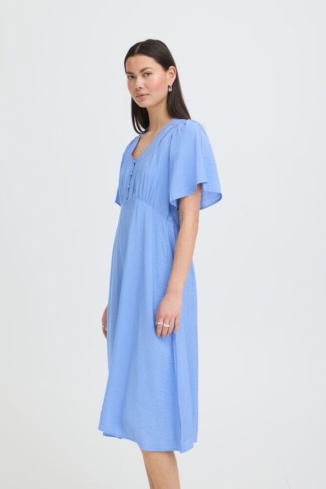 Blue Flutter Sleeve Midi Dress for Women | Flowy Empire Waist Fit