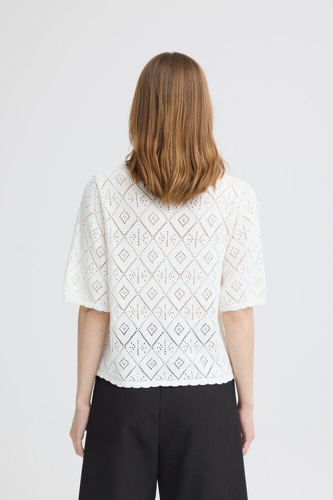 neutral knit shirt women, airy knit top, feminine knit blouse, cream short sleeve sweater