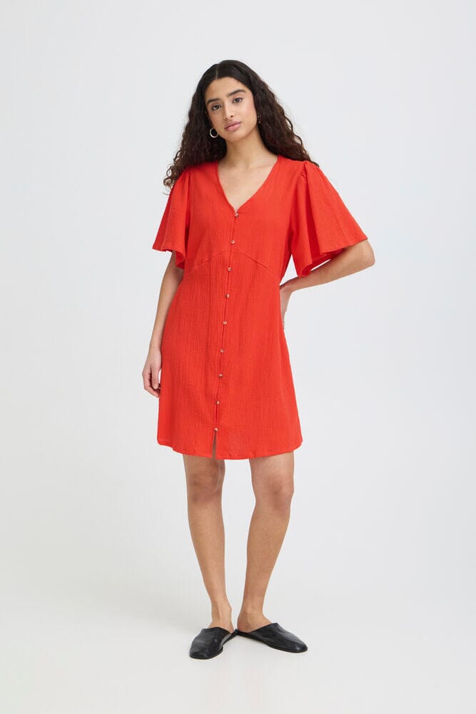 Red Button Front Mini Dress for Women | Lightweight Flowy Fit | LORDON Red Button Front Mini Dress for Women | Lightweight Flowy Fit | LORDON
