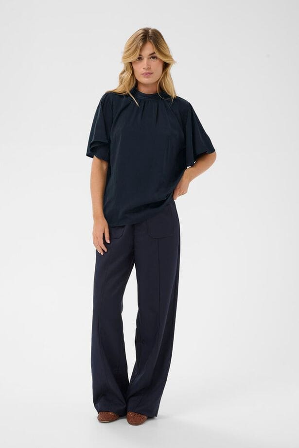 relaxed fit blouse women, modern black blouse, versatile women blouse