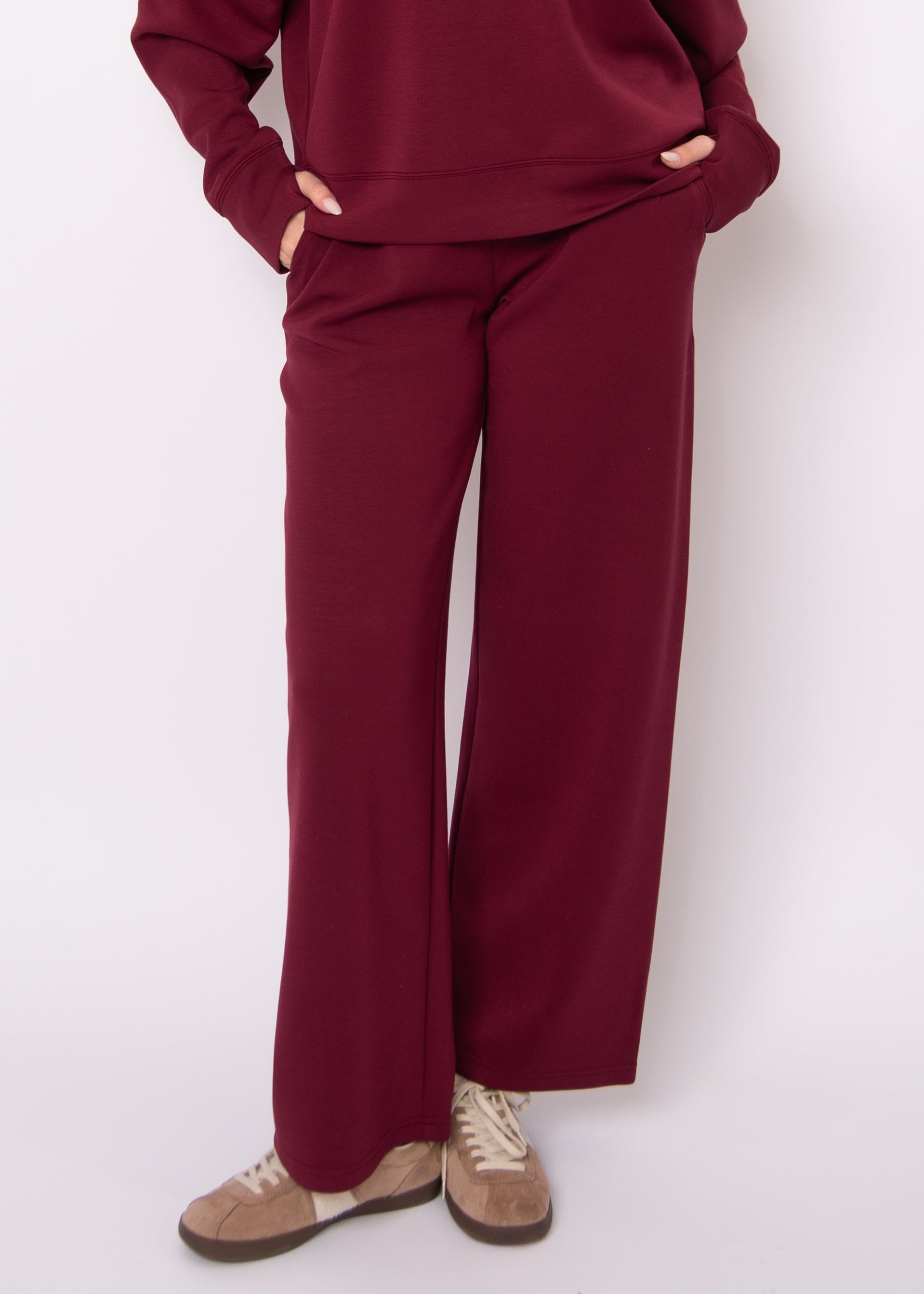 soft knit red pants, cozy oxblood loungewear bottoms