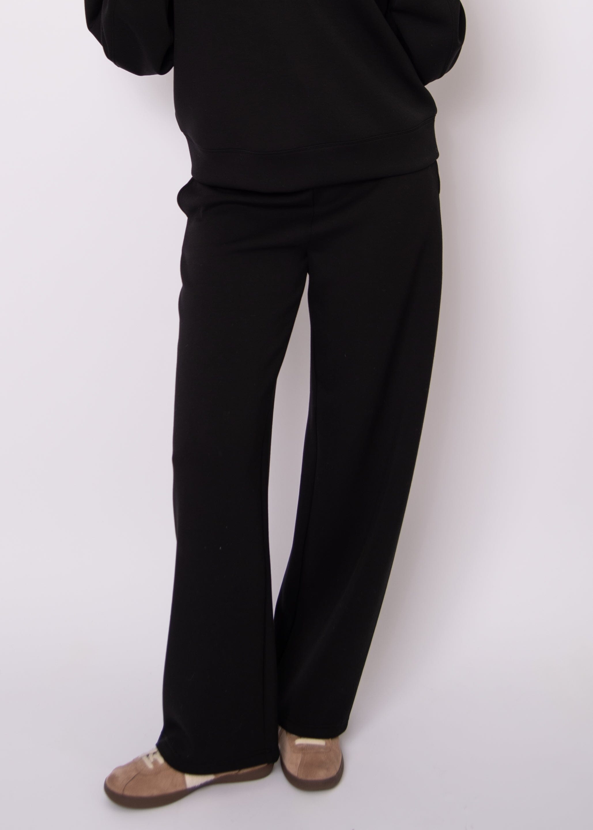 chic black casual trousers, black drawstring lounge pant