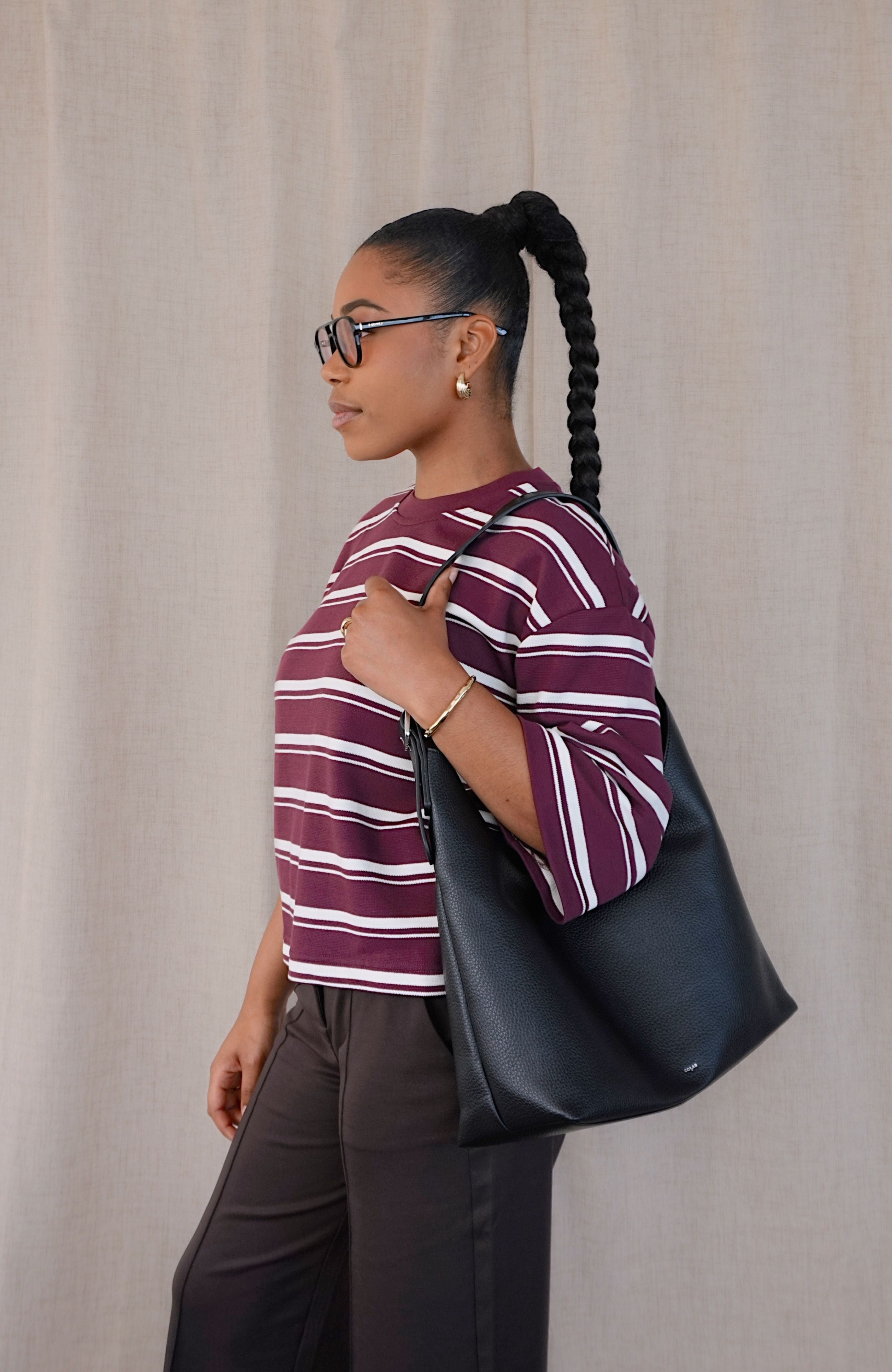 BURGUNDY BOXY STRIPE TEE