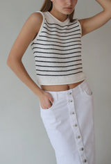 SLEEVELESS KNITTED STRIPED TOP (WHITE &BLACK) Top RD STYLE 