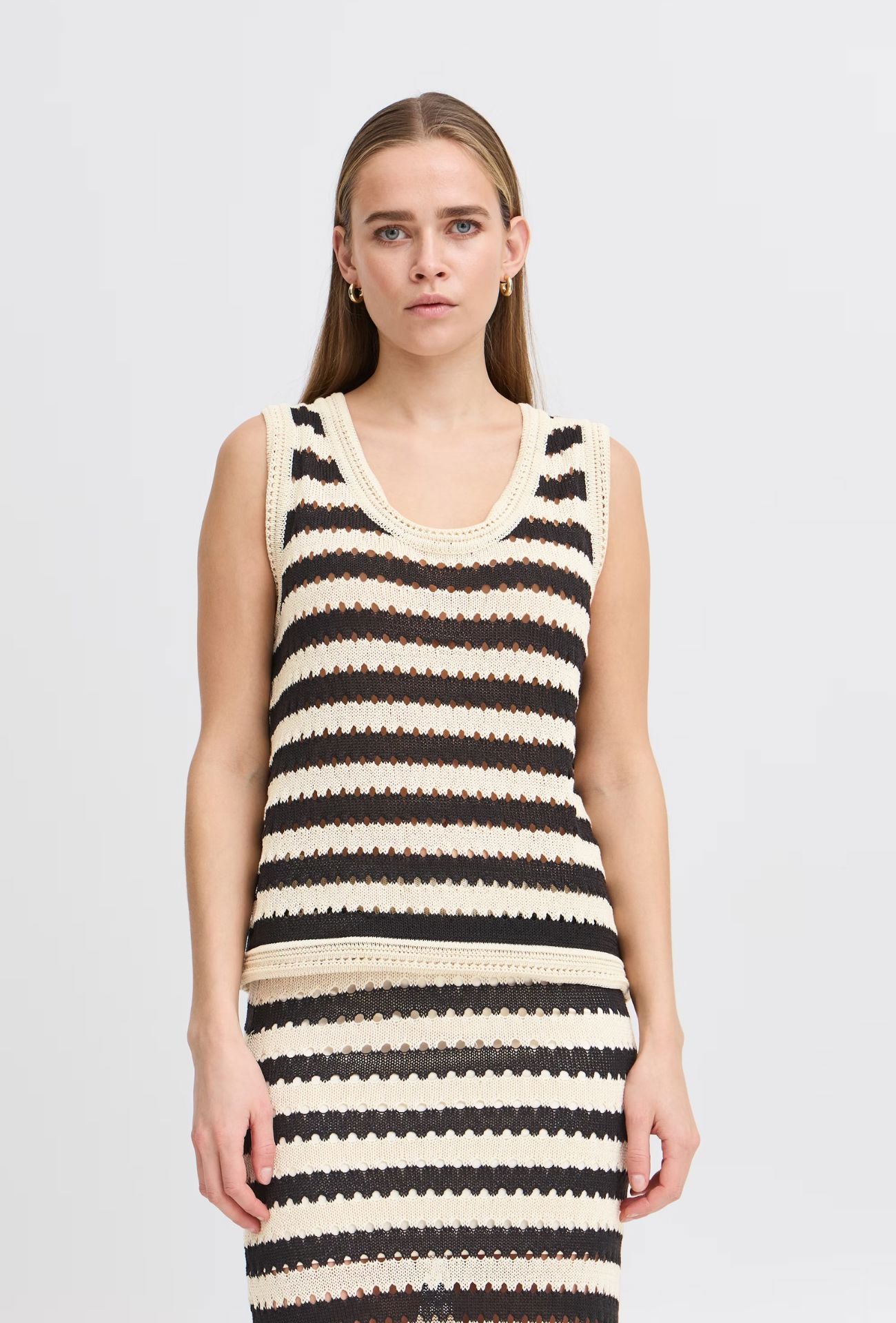 OPEN KNIT STRIPE TANK Top ICHI 