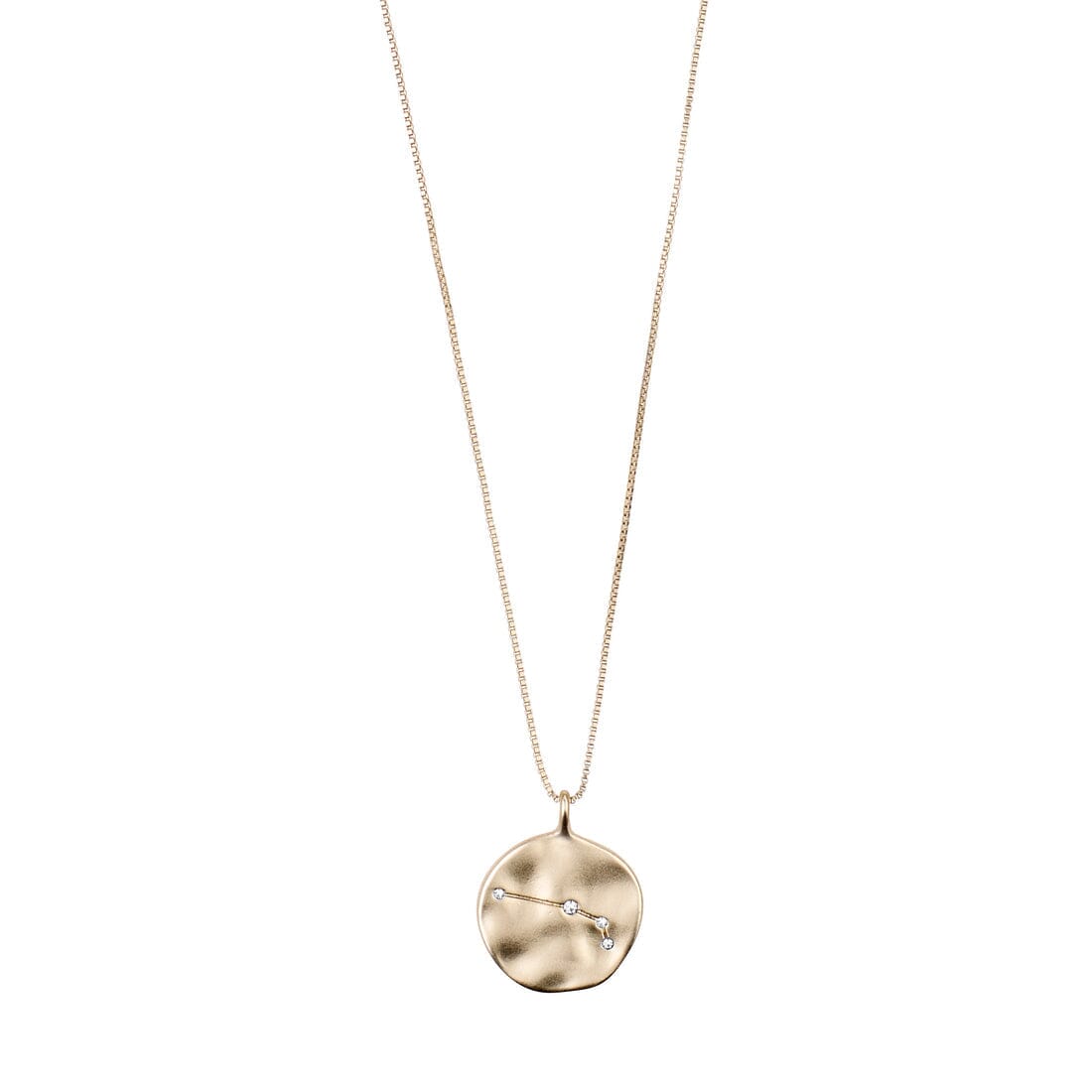 ARIES. The first sign of the zodiac. This necklace takes you on a journey all the way up to the stars with its stunning double-sided pendant that has a velvety, satin finish.