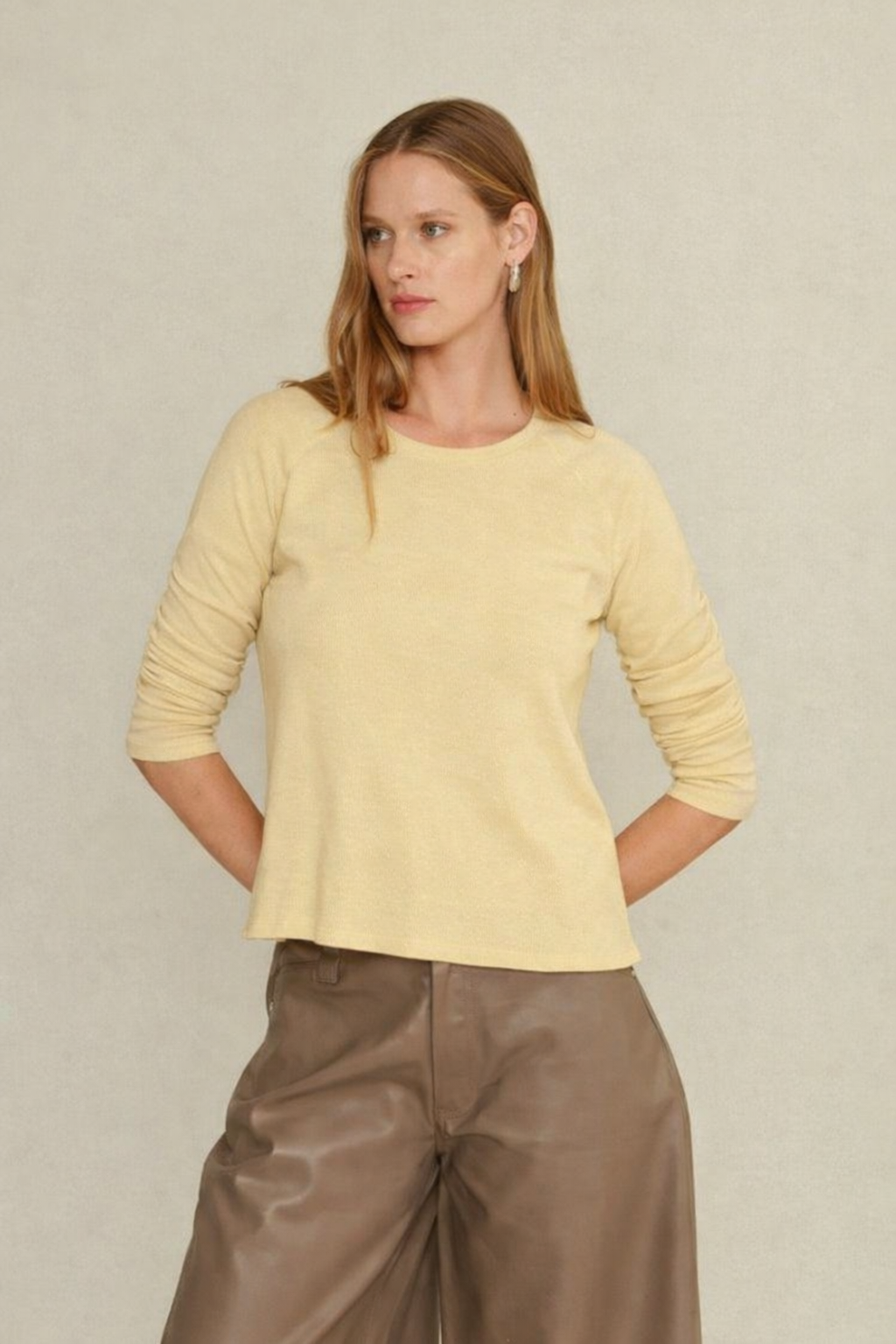 butter yellow sweater women, yellow knit sweater women, butter knit pullover women, women butter raglan sweater, soft yellow lightweight sweater, butter capsule wardrobe knit, yellow everyday sweater women, butter long sleeve knit top, pastel yellow sweater women, butter business casual sweater, women minimalist yellow knit, butter modern casual sweater