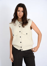 BEACH KNIT BUTTON DOWN VEST, RD STYLE, knit sleeveless vest, beige button down top 