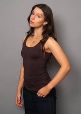 neutral scoop neck tank, chocolate tank top