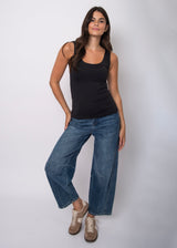 layering essential, black scoop neck tank, minimalist base layer, everyday staple top